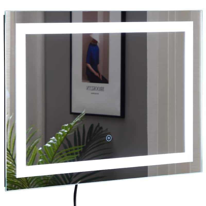 HOMCOM 28" LED Illuminated Bathroom Wall Vanity Mirror with Outline LEDs, Adjustable Horizontally or Vertically, Silver