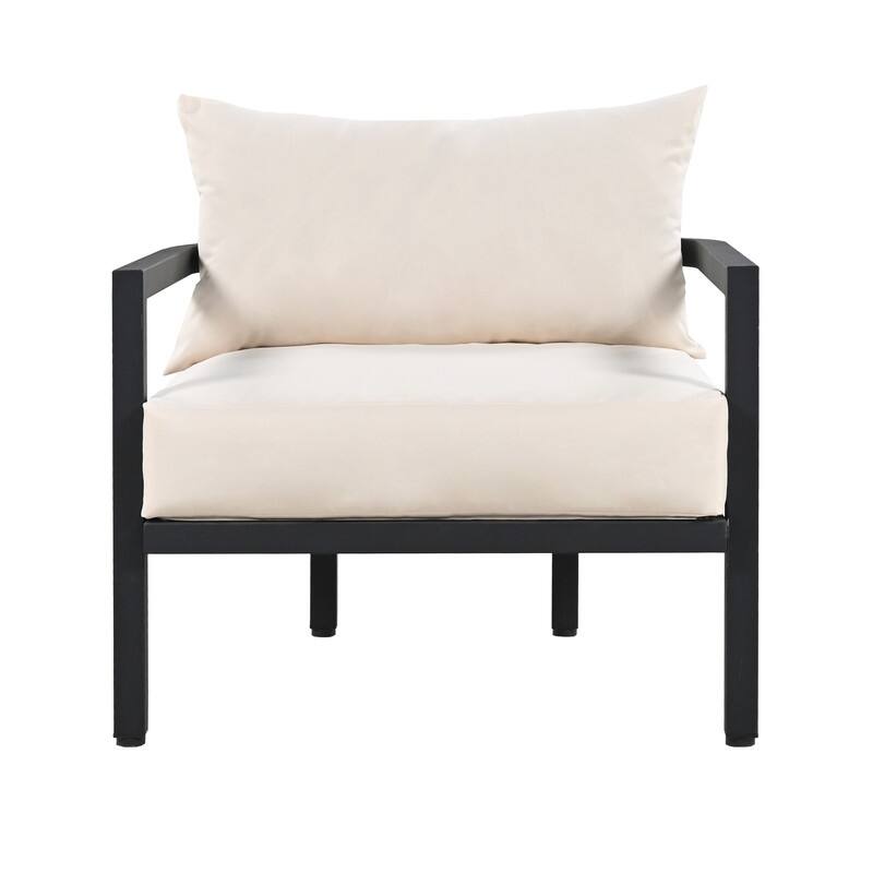 4-Piece Patio Furniture Set, Outdoor Sectional Sofa Set Steel Conversation Set with Loveseat, 2 Armchairs and Coffee Table