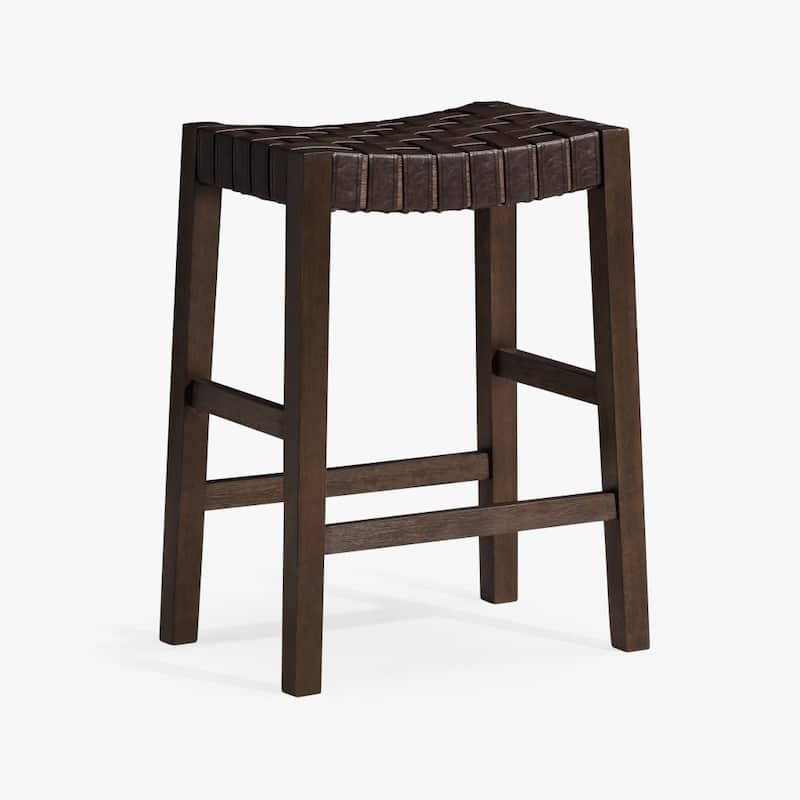 HomeRoots 26" Brown Faux Leather and Solid Wood Backless Counter Height Bar Chair