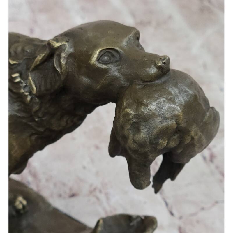 Hot Cast Bronze Golden Retriever Hunting Imitative Dog W/ Quail Statue Sculpture Art Decor