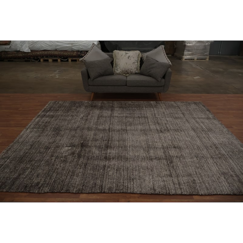 Hand Knotted Oriental 100% Wool Carpet Tribal Contemporary Greys & Charcoal Gabbeh Area Rug - 9' 8'' X 7' 9''