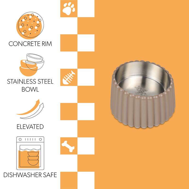 Intersecta Concrete & Steel Pet Feeder - 16oz with Metal Stand