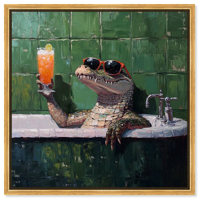 Cocktail Croc I Canvas by Art Remedy - 30" x 30" - Gold