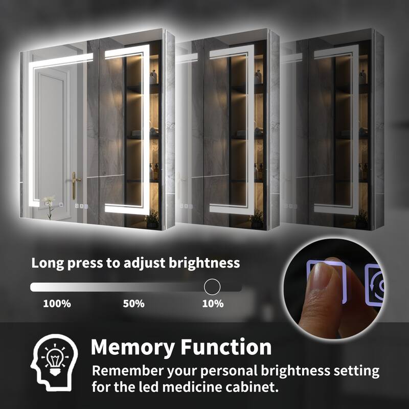 Modland Recessed Smart Mirror Cabinet 24-48x32" with Lights, Anti-Fog, Outlet & Magnifier - Adjustable Shelves