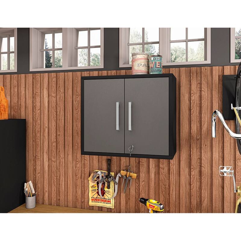 Manhattan Comfort Eiffel Floating Garage Storage Cabinet with Lock and Key
