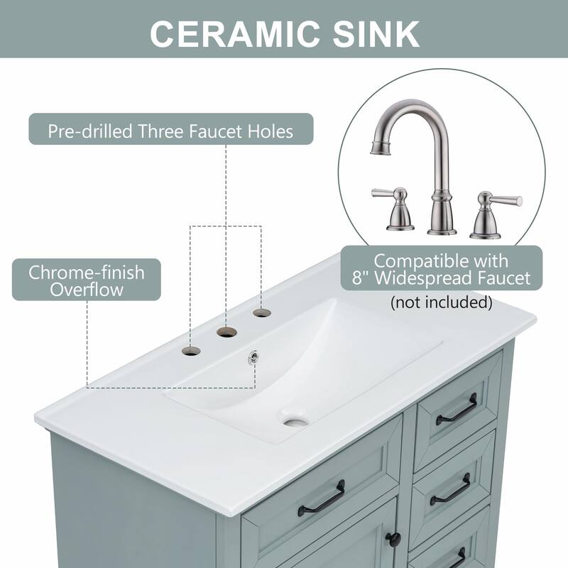 36" Bathroom Vanity with Sink, Tip-out Drawers & Soft-Close Door Hinges