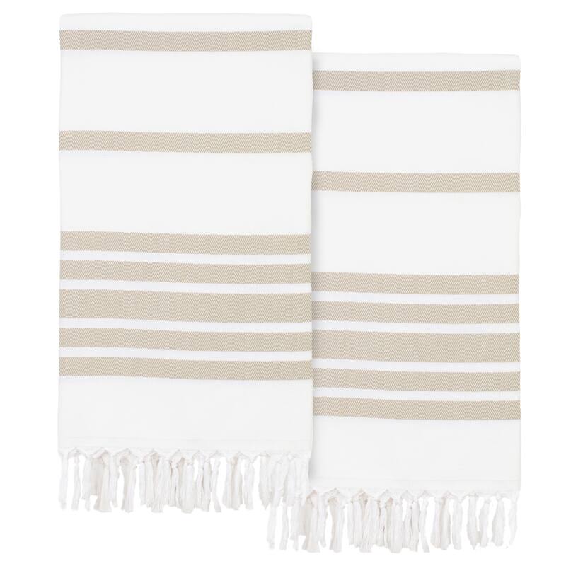 Authentic Hotel and Spa Turkish Cotton Herringbone Pestemal Beach Towel (Set of 2)
