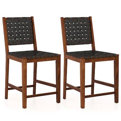 Costway Woven Bar Stools Set of 2 Counter Height Dining Chairs Faux PU - See Details