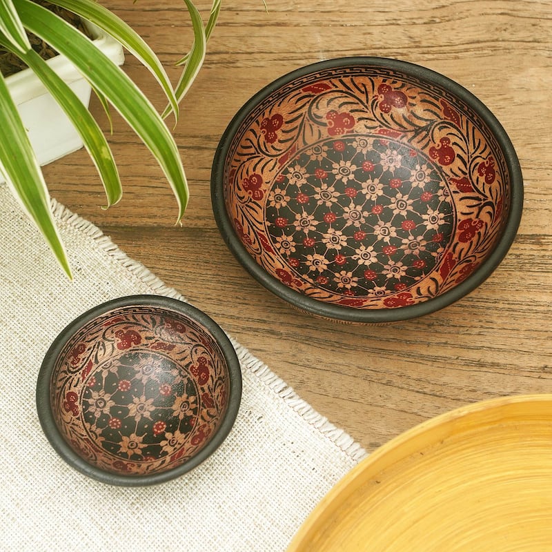 Novica Handmade Truntum Spring Batik Wood Decorative Bowls (Set Of 2)