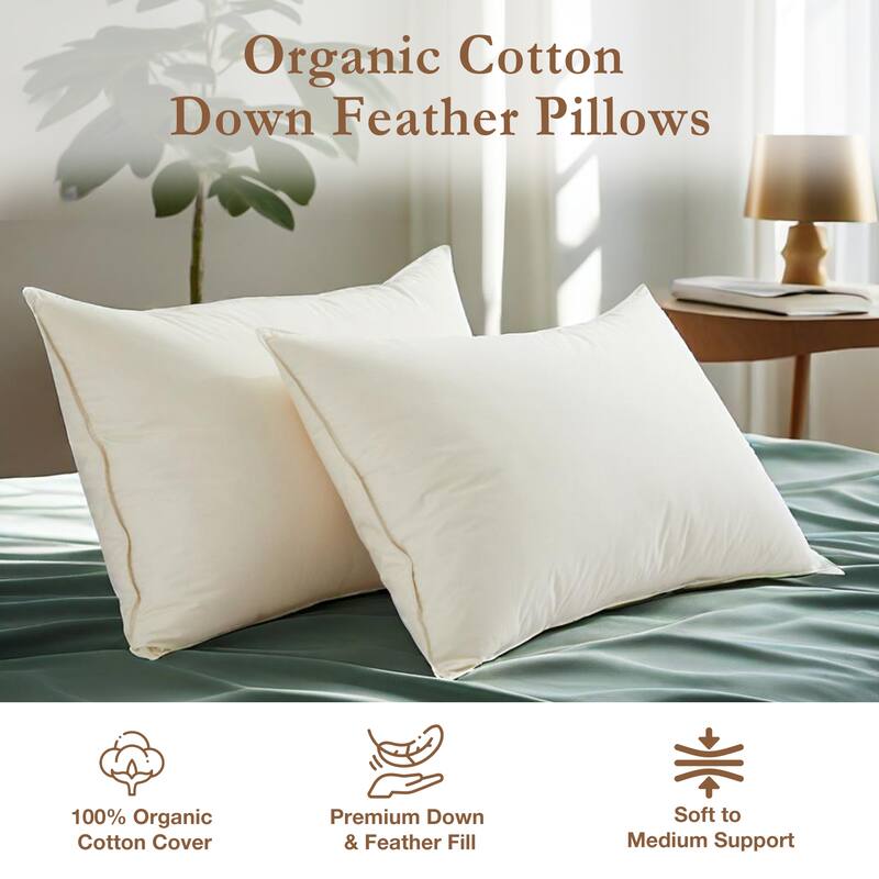 Set of 2 100% Organic Cotton Down Feather Pillow-in-a-pillow Design Bed Pillow
