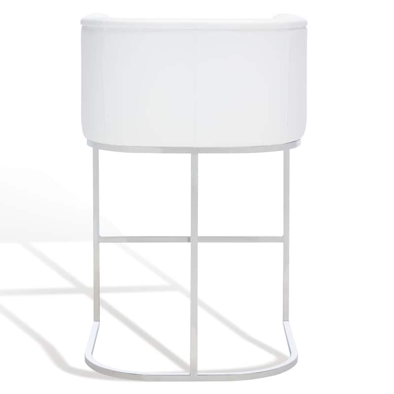SAFAVIEH Couture Tonda Glam White Leather Commercial Grade 39 Inch Bar Stool - 24.6" W x 23.6" L x 39.2" H - 25Wx24Dx39H