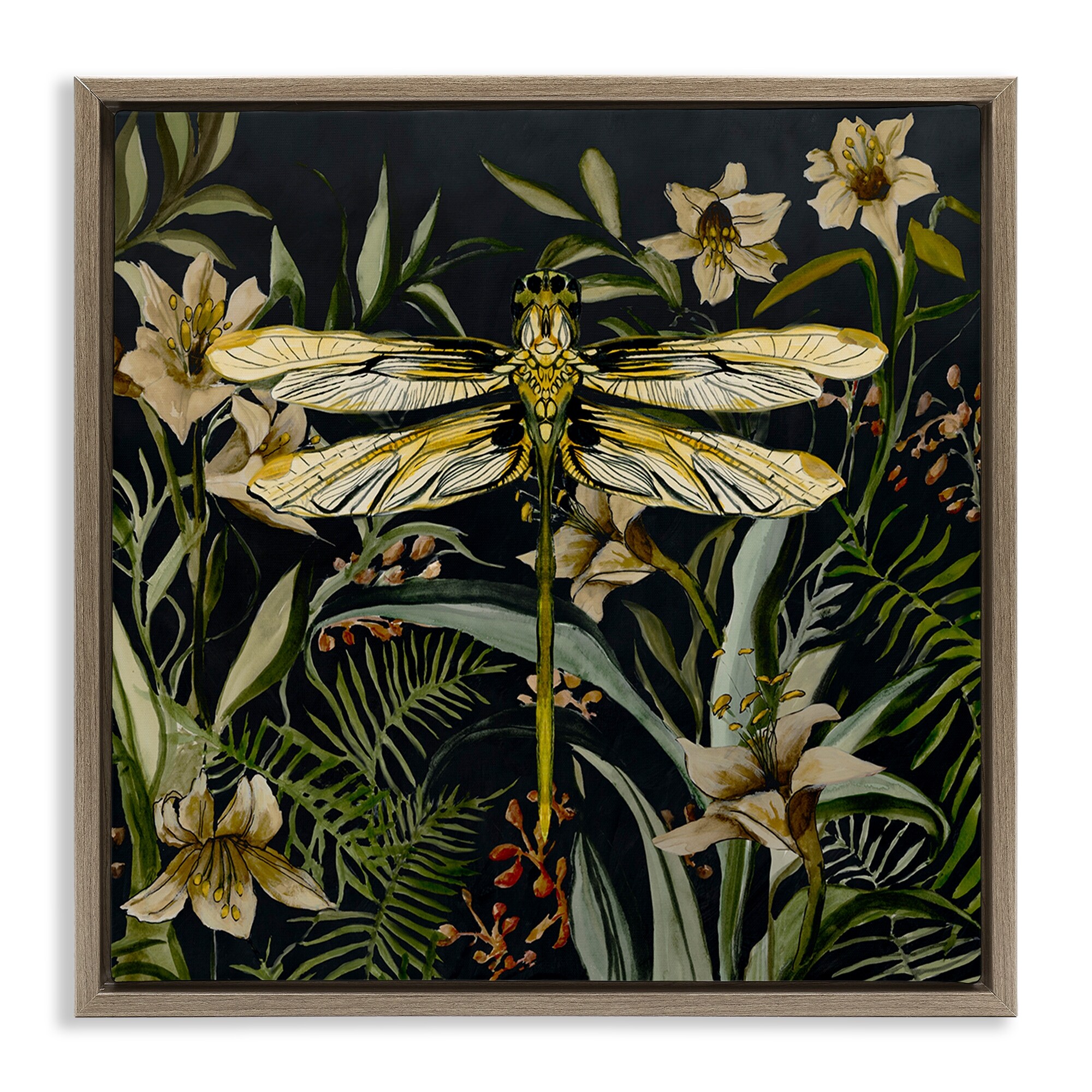 Stupell Blooming Botanicals & Dragonfly Framed Floater Canvas Wall Art Design By Jacob Q