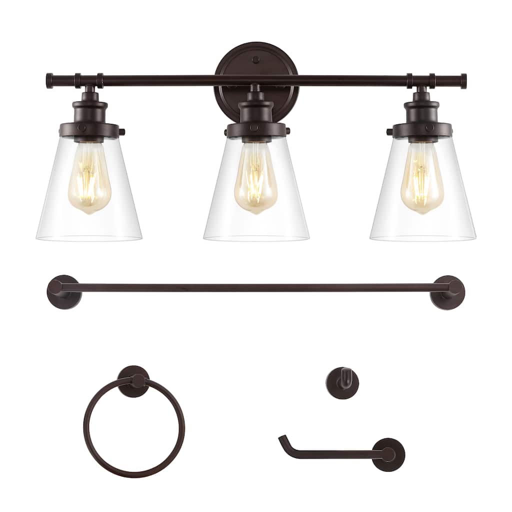 Arlo 23.75" 3-Light Traditional Farmhouse Vanity Light with Bathroom Hardware Accessory Set, (5-Piece) by JONATHAN Y