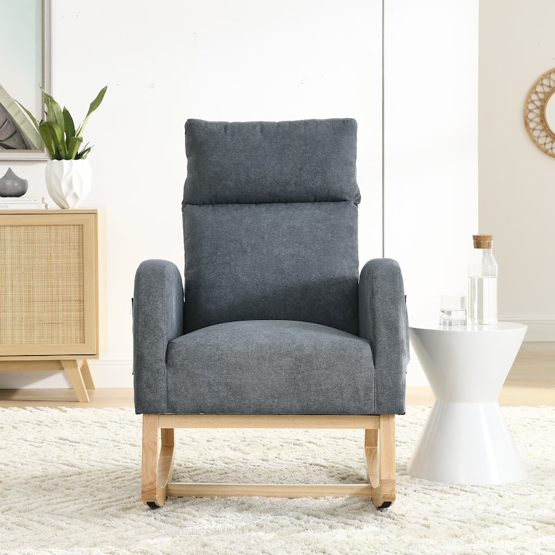 27.6"W Modern Accent High Backrest Living Room Lounge Arm Rocking Chair, Two Side Pocket