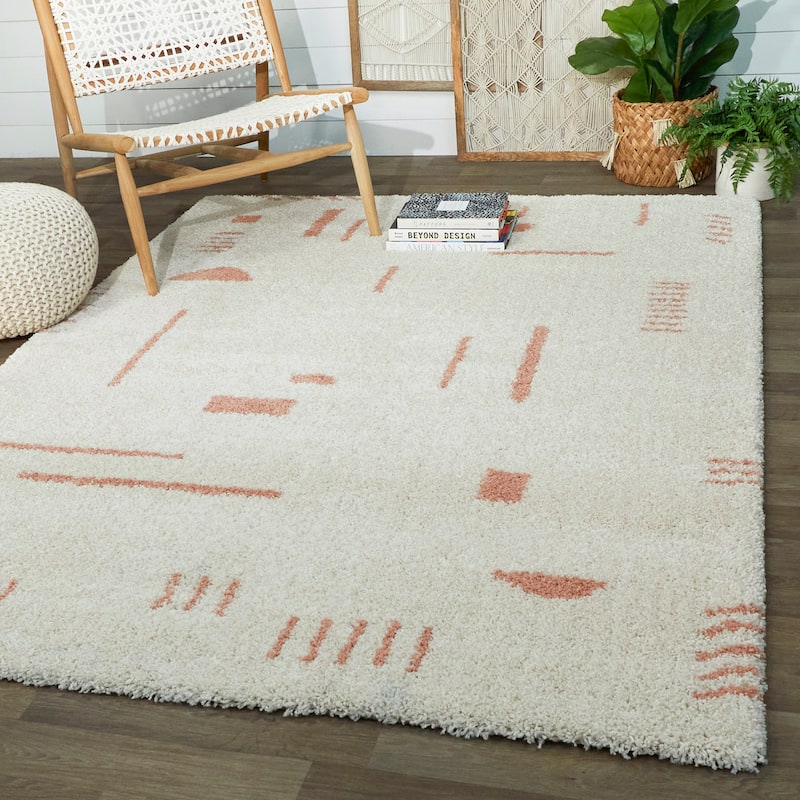 Carson Shag Area Rug - 7'10" x 10' - White/Pink