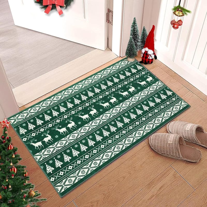 Snowflake Christmas Holiday Decorative Area Rug, for Bedroom Living Room, Green