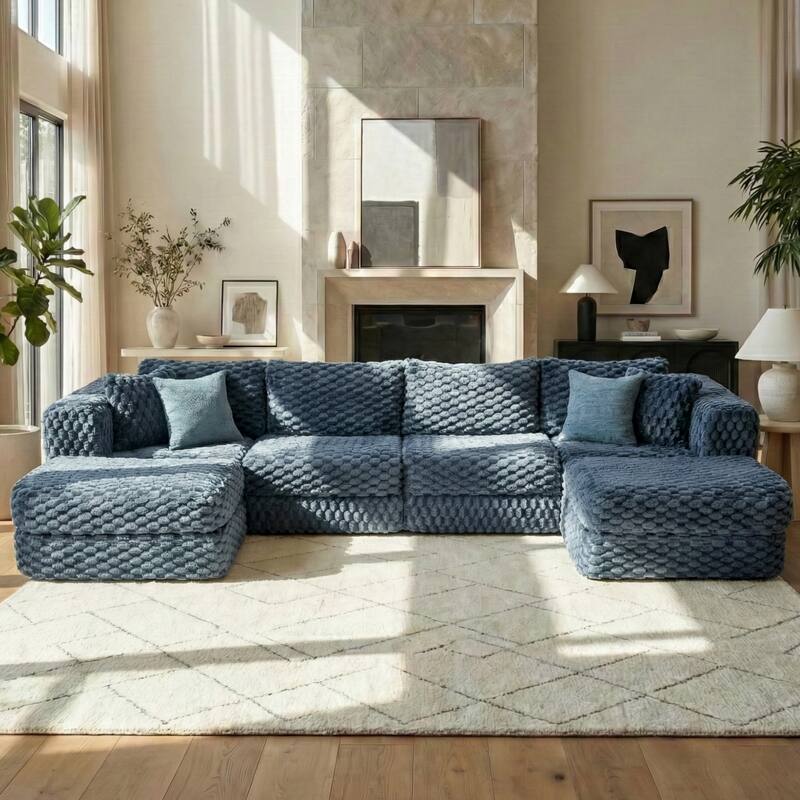 GDFStudio - 135" 6-Seat Modular Bubble Velvet Boneless Sectional Sofa