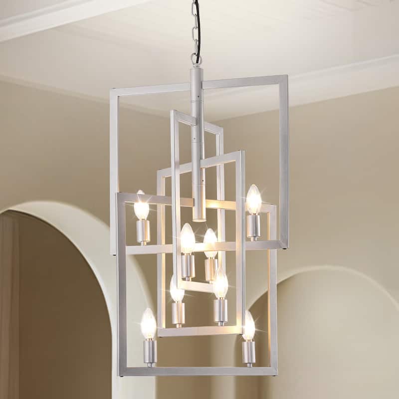 8-Light Modern Four Layers Rectangular Rotating Chandelier