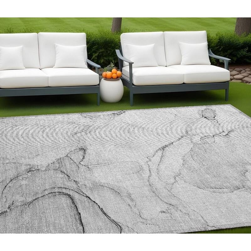 Jane Modern Art-Inspired Weather Resistant Timeless Fusion Outdoor Rug - 10' X 14' - Silver