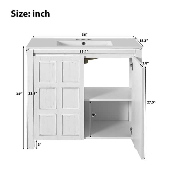 dimension image slide 7 of 14, GDFStudio - Elysia Wood Bathroom Vanity with Ceramic Sink & Storage Cabinet Organizer