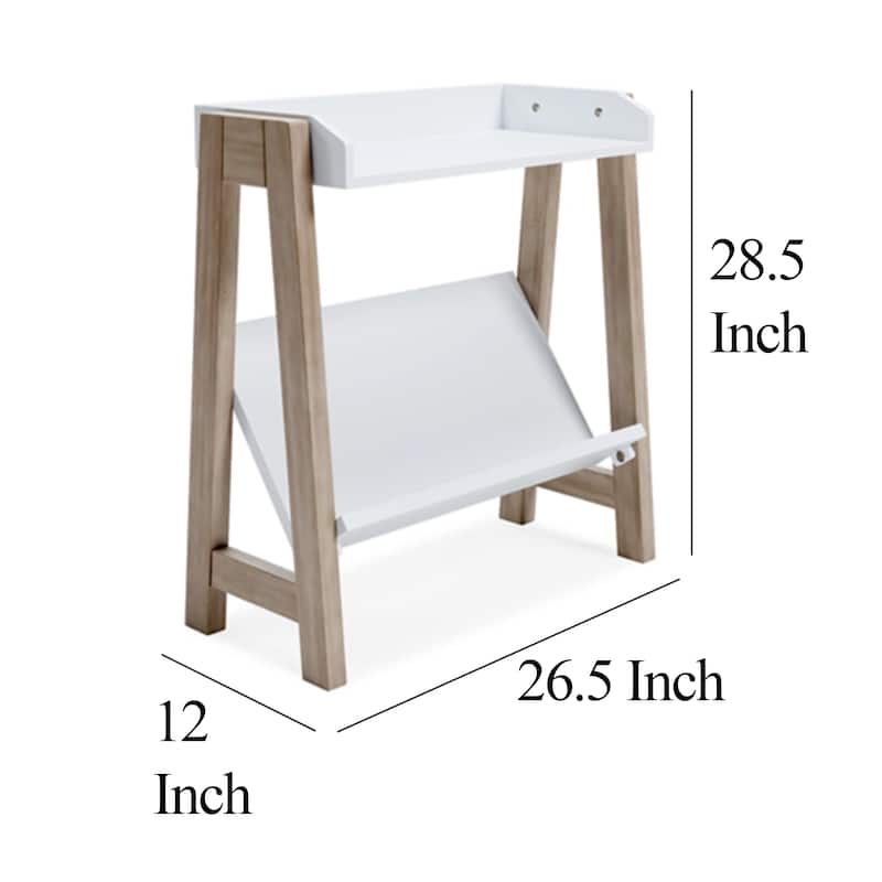 Arid Bookshelf Side Table, 29 Inch, Gallery Rail, Light Brown, White