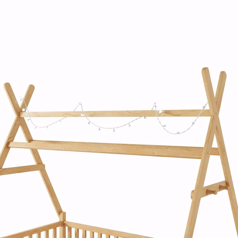 House Bed with Light, Low Floor House Bed with Fence and Roof