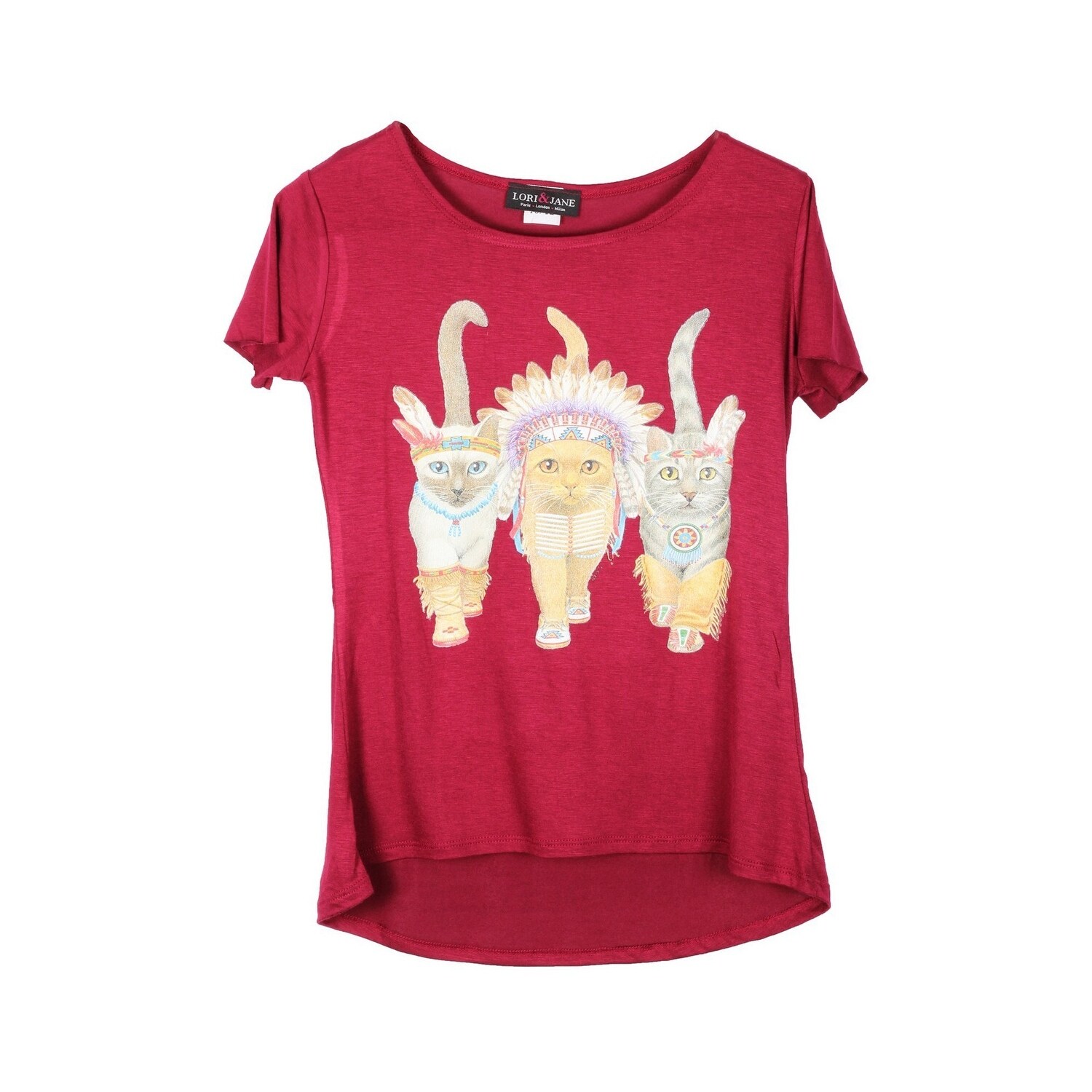 Shop Lori Jane Girls Wine Indian Cat Graphic Print Casual Hi Low