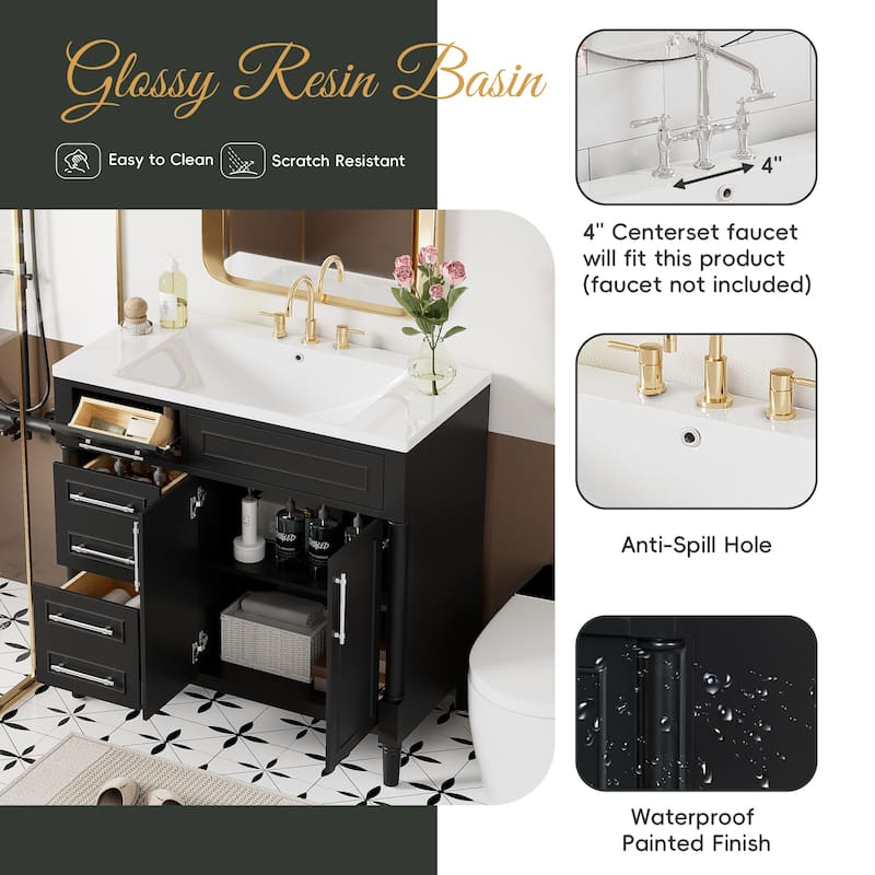 Freestanding Bathroom Vanity with 2 Drawers and a Tip-out Drawer