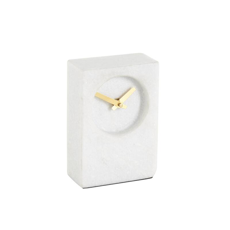 Marble Minimalistic Rectangular Decorative Clock with Recessed Numberless Clockface - White - Roche River Decor
