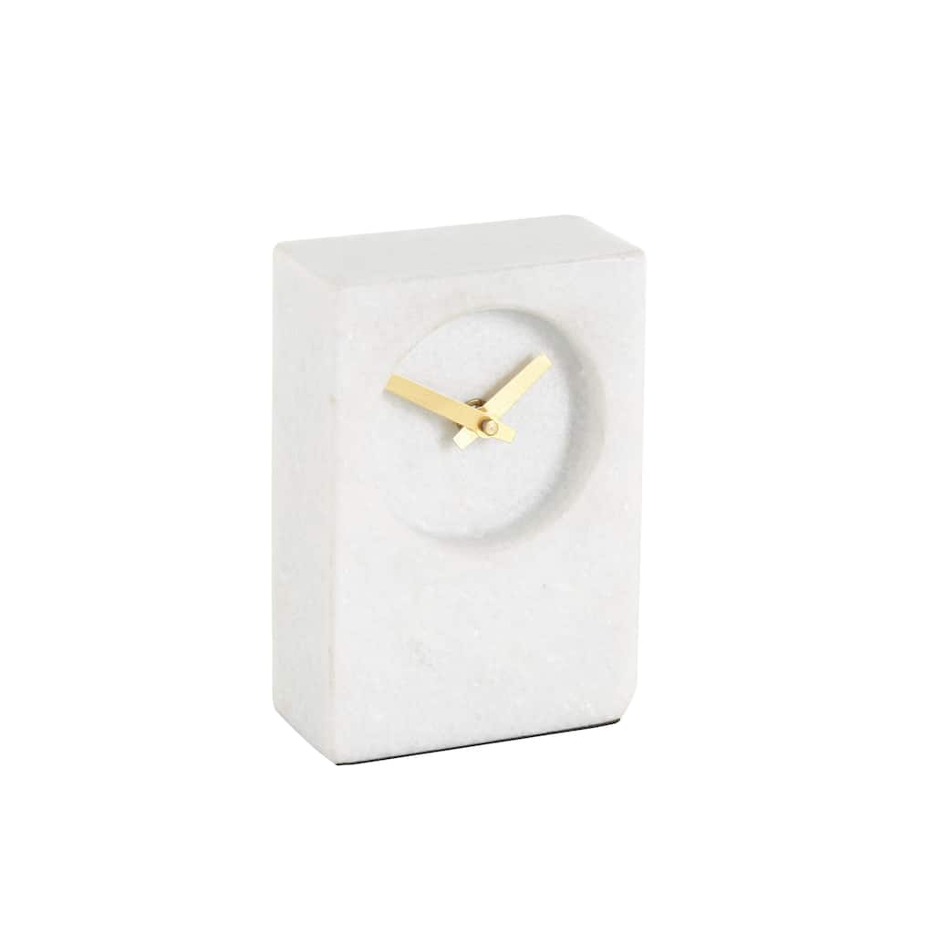 Marble Minimalistic Rectangular Decorative Clock with Recessed Numberless Clockface - White - Roche River Decor