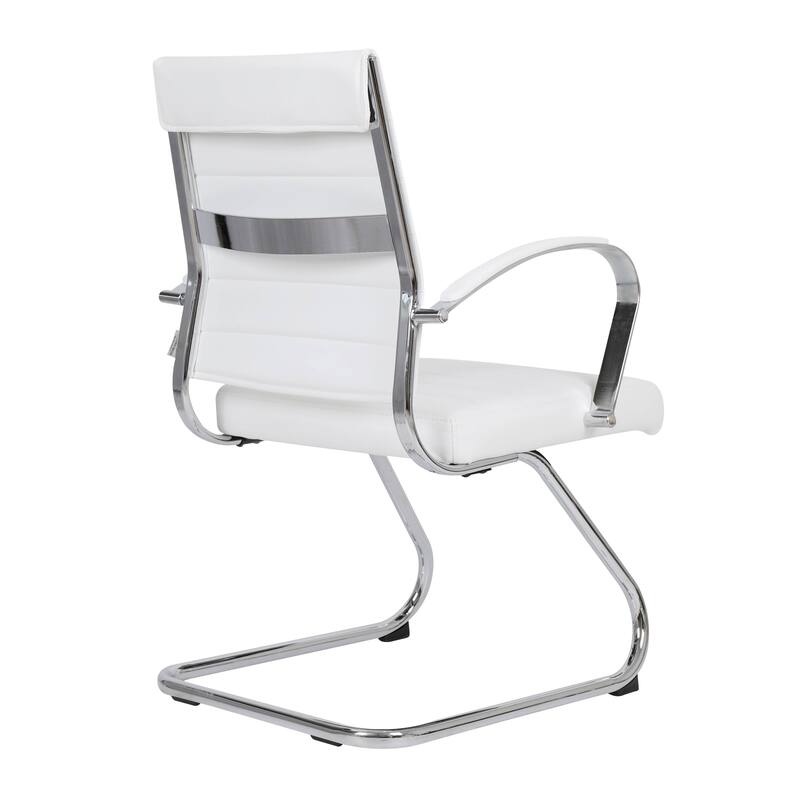 Benmar Modern Leather Office Chair with Stainless Steel Sled Base, Floor Caps, Ergonomic Desk Chair for Home Office or Workspace