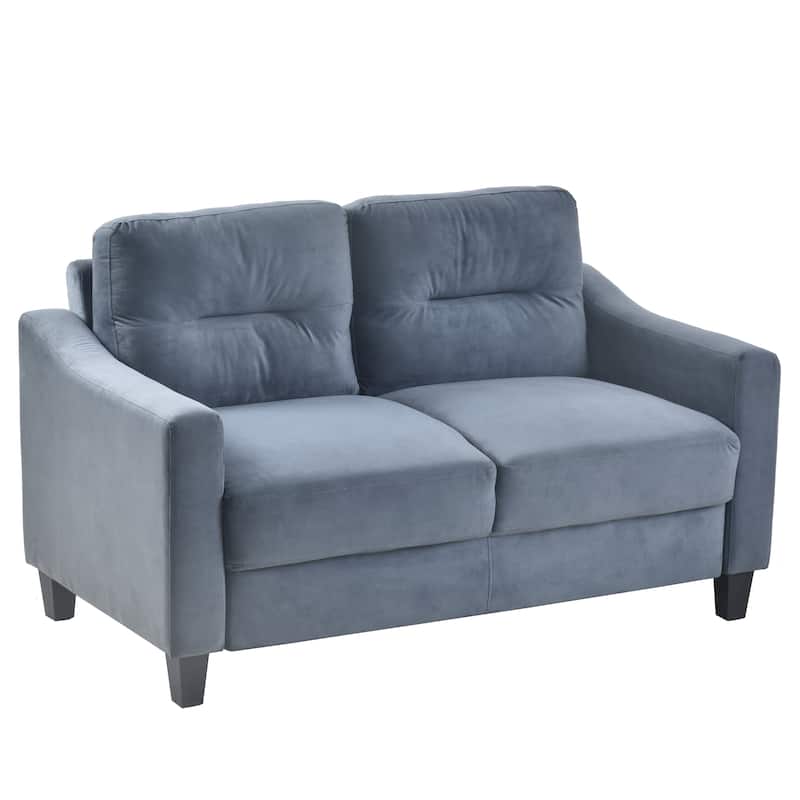 Luxurious Velvet Upholstered Sofa for Apartment, 2 Seater Couch with Square Armrests, Gray Living Room Loveseat Sofa
