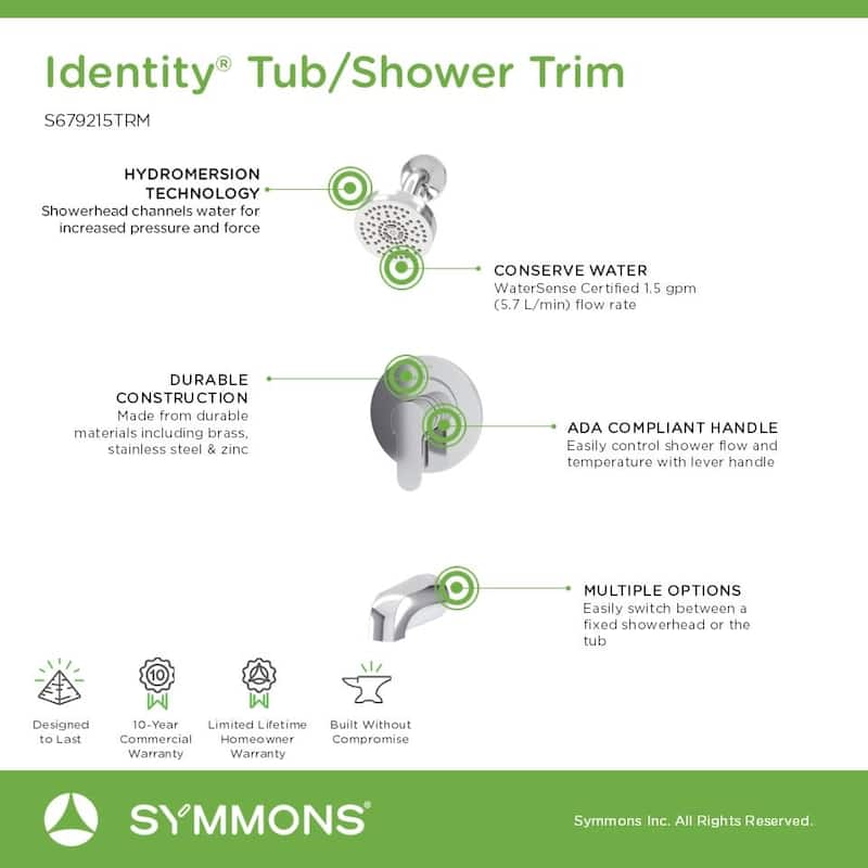 Symmons S679215TRM Identity HydroMersion Tub and Shower Trim Package
