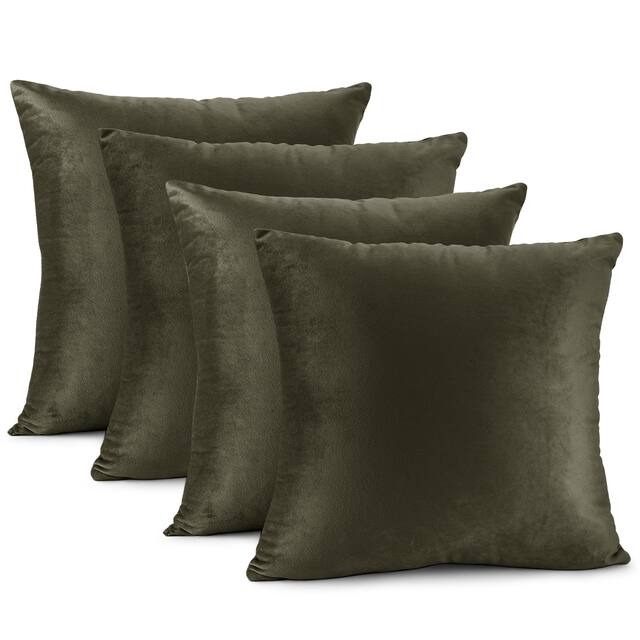 Nestl Solid Microfiber Soft Velvet Throw Pillow Cover (Set of 4) - 18" x 18" - Khaki