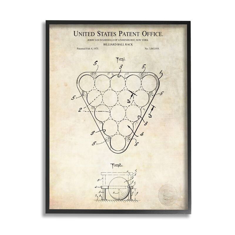 Stupell Vintage Billiards Pool Game Diagram Blueprint Design Framed Wall Art - Beige