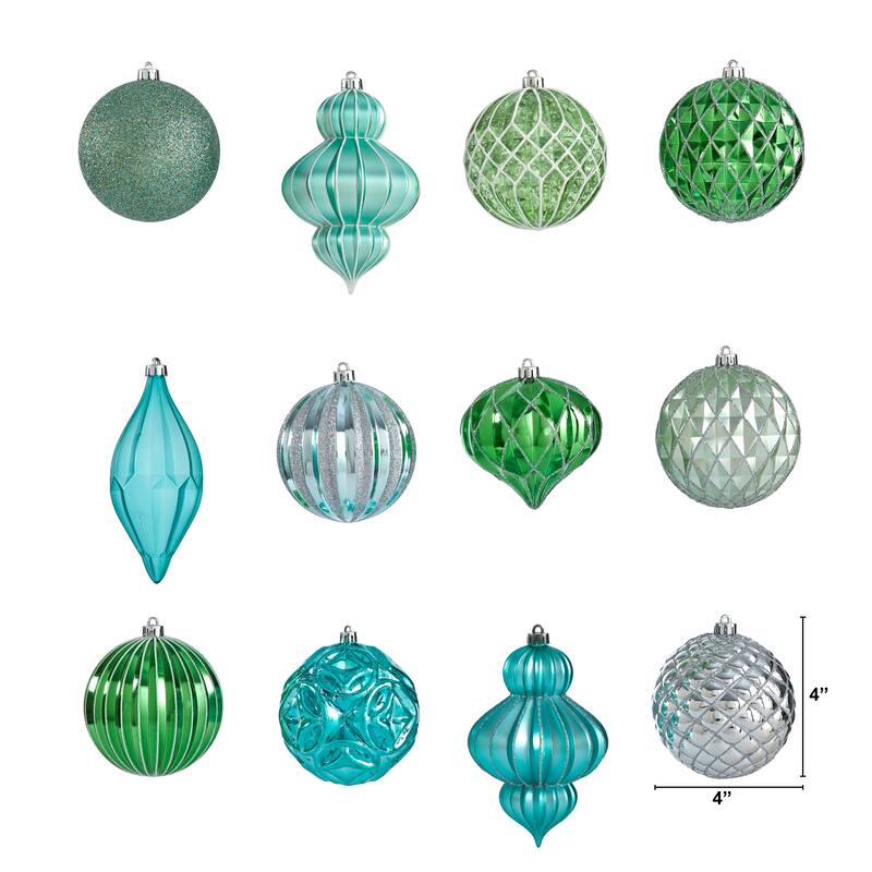 Holiday Lux Shatterproof, 12 Count Christmas Tree Ornament Set, 100mm