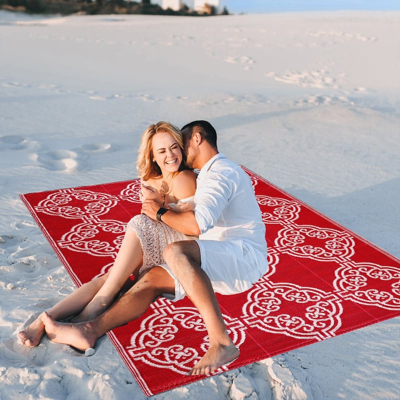 Playa Rug Outdoor Recycled Reversible Plastic Folded Mat/Rug Marrakesh Collection Lightweight & Weather, Water and UV Resistant