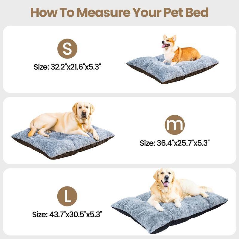 3-Size Fluffy Deluxe Dog Bed, Comfy Pet Sleeping Mat with Alcantara Upholstery and Anti-Slip Bottom, Washable Soft Puppy Pad