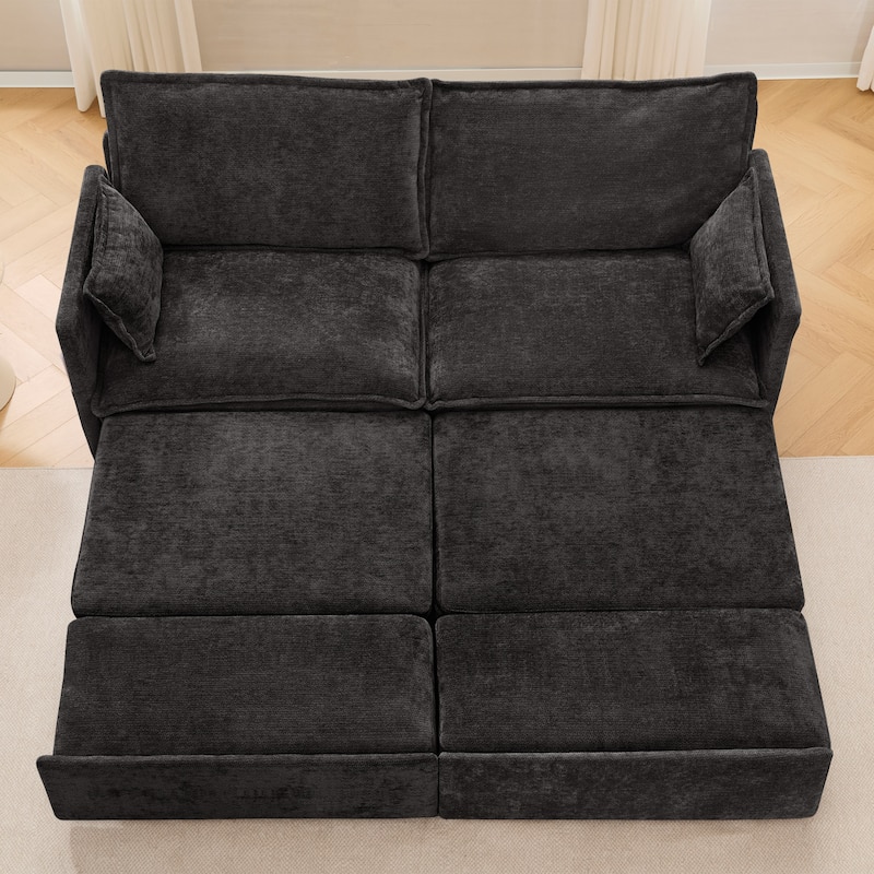 Convertible Sofa Bed, Sleeper Loveseat Pull Out Couch Bed, 3 in 1 Corduroy Couch with Side Pockets, USB/C-TYPE Ports