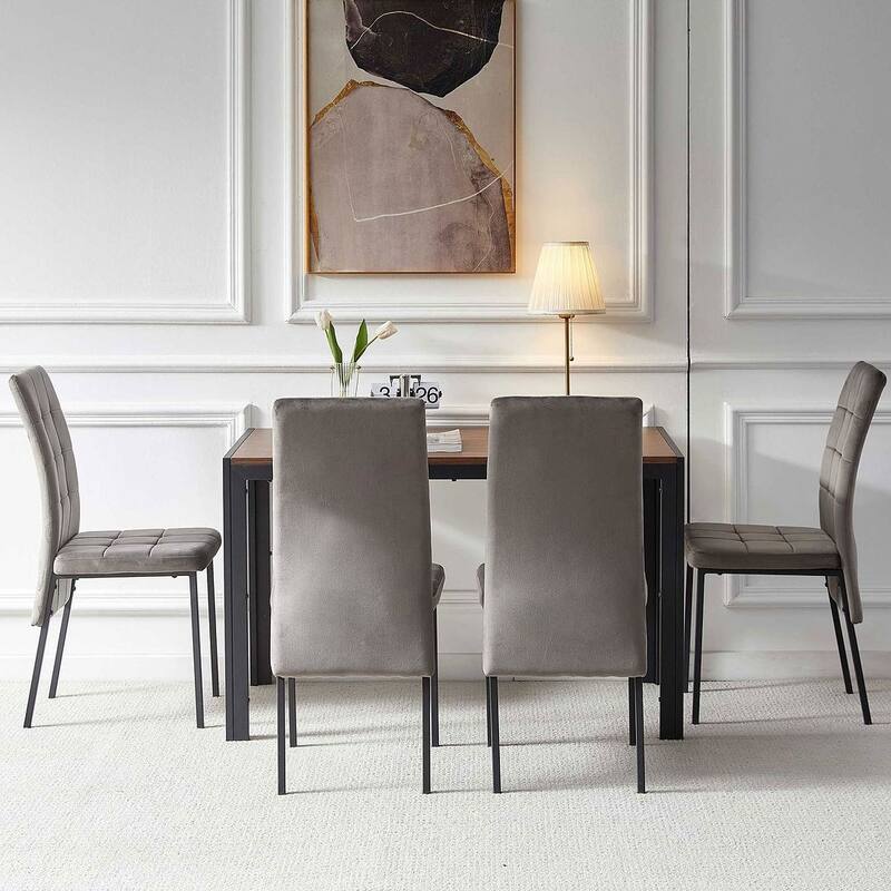 Mid-Century Modern 5 Piece Dining Table Set, 47.24'' Rectangular MDF Dining Table with 4 Velvet Upholstered Dining Chairs