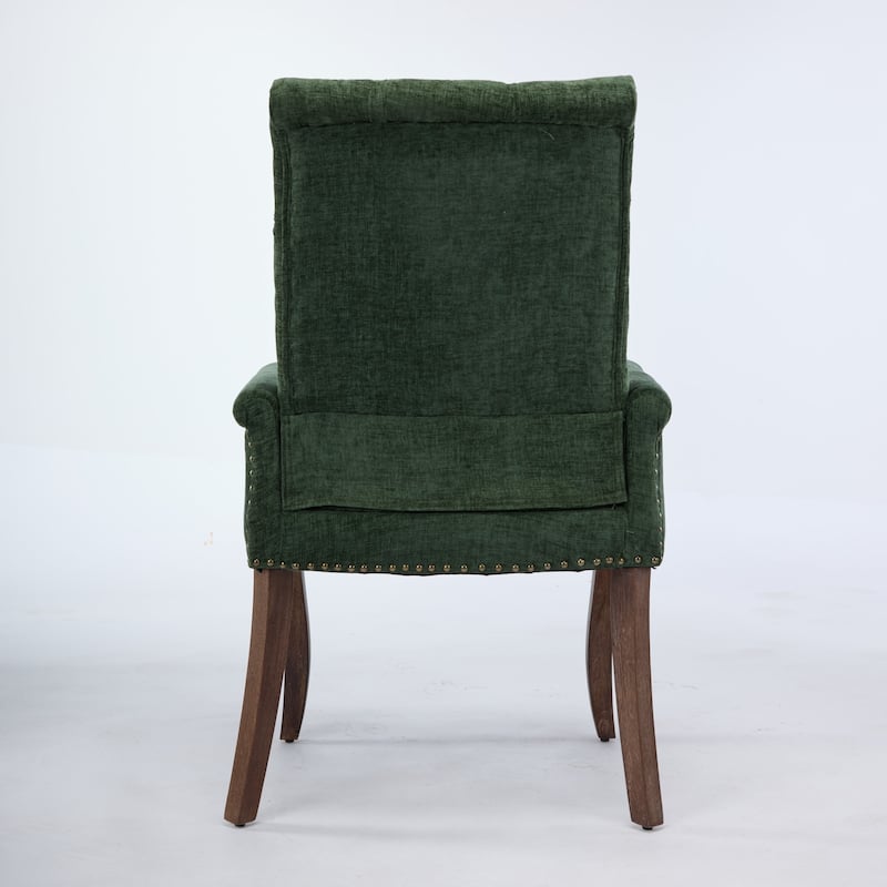 Roomfitters Chenille Upholstered Dining Chair, Tufted High-Back Accent Armchair with Curved Wood Legs