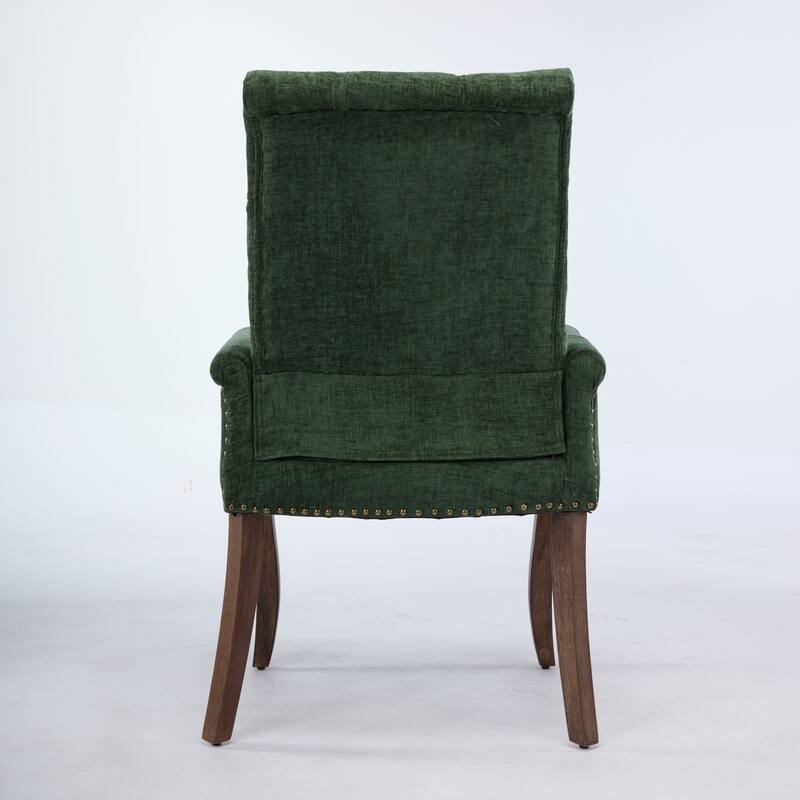 Upholstered Chenille Dining Chairs, Tufted Accent Armchairs with Curved Solid Wood Legs, Dining Room Arm Chair
