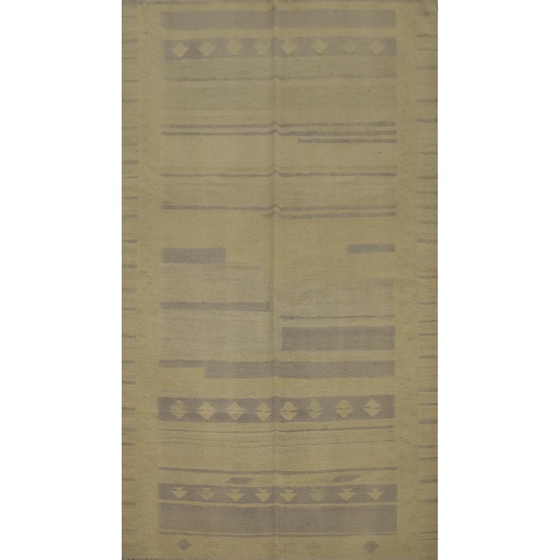 Hand Woven Oriental 100% Wool Carpet Southwestern Tribal Beige & Ivories Kilim Area Rug - 7' 10'' X 4' 9''