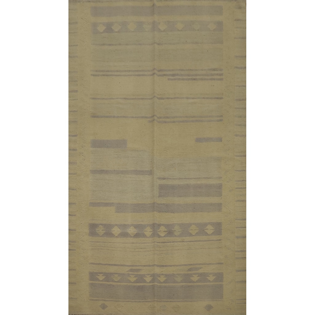 Hand Woven Oriental 100% Wool Carpet Southwestern Tribal Beige & Ivories Kilim Area Rug - 7' 10'' X 4' 9''