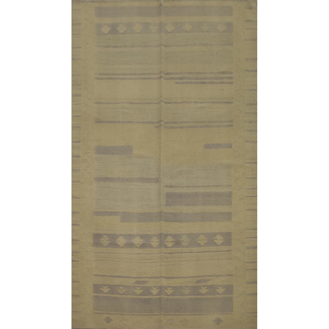 Hand Woven Oriental 100% Wool Carpet Southwestern Tribal Beige & Ivories Kilim Area Rug - 7' 10'' X 4' 9''