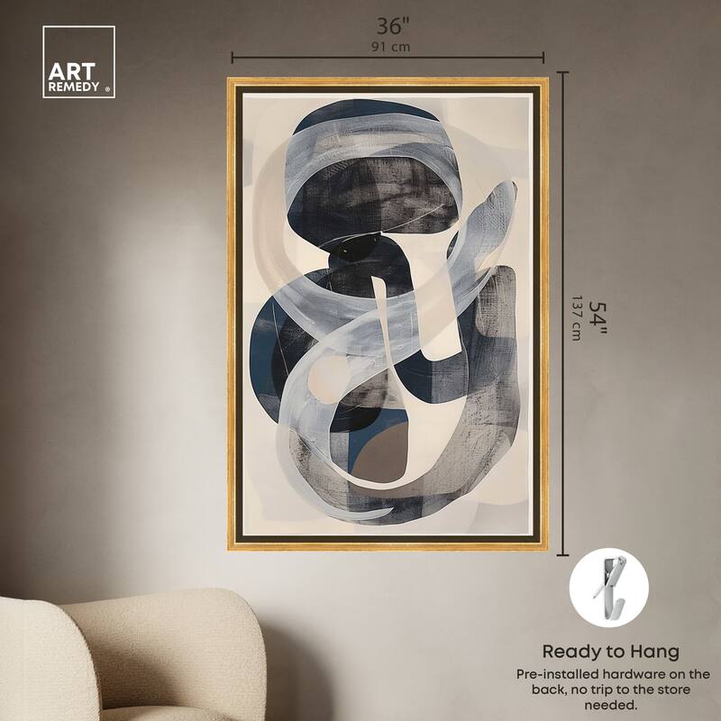 Art Remedy Slither Framed Abstract Shapes 1 Piece Canvas Wall Art