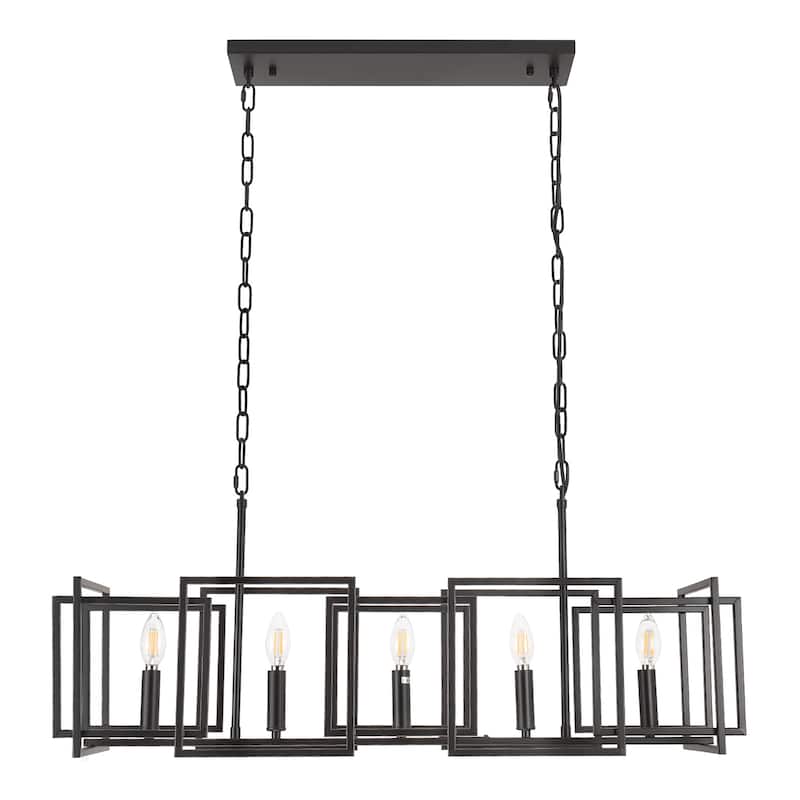 5 - Light Dimmable Kitchen Island Chandelier - Matte Black - N/A