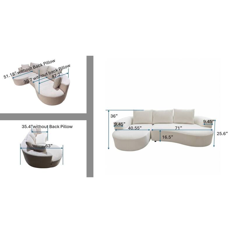 111.55" L-Shaped Corduroy Sectional Sofa, No Assembly Required