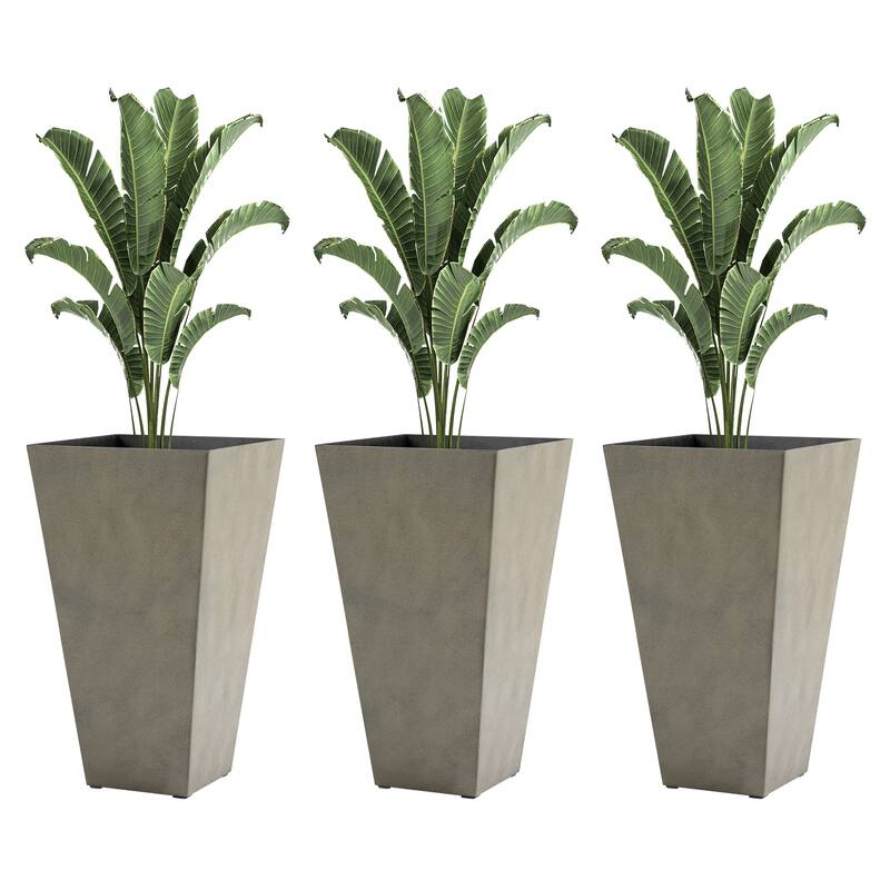 Set of 3 Matte Square Indoor and Outdoor Planters Pots with Drainage - Grey