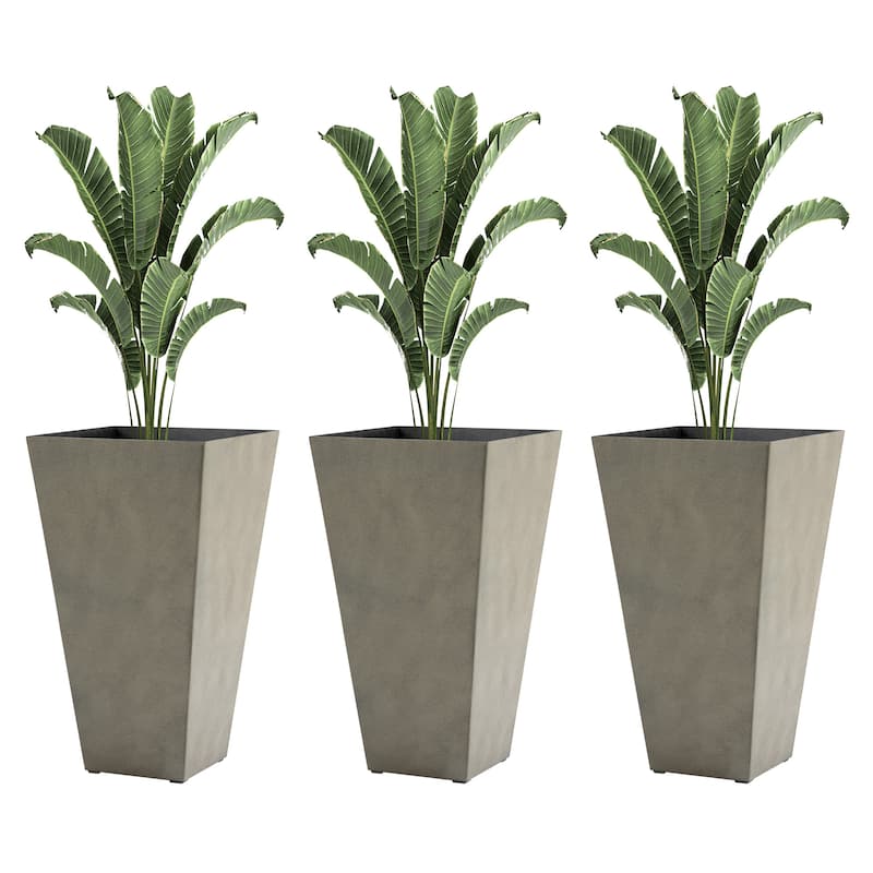 Tall Planters with Drainage Hole Outdoor Flower Pots, Indoor Planters Set of 3 - Grey